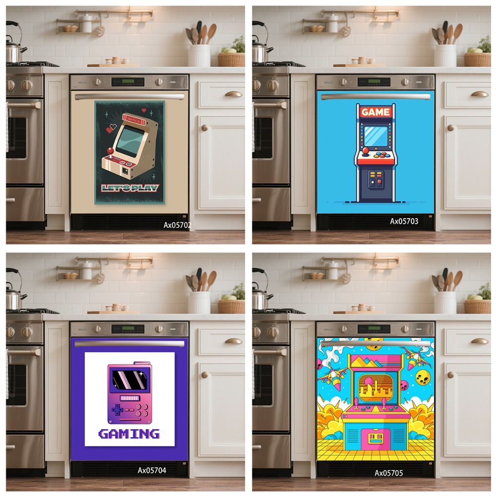 Retro Gaming Cabinet - Naklejka na drzwi zmywarki w stylu
